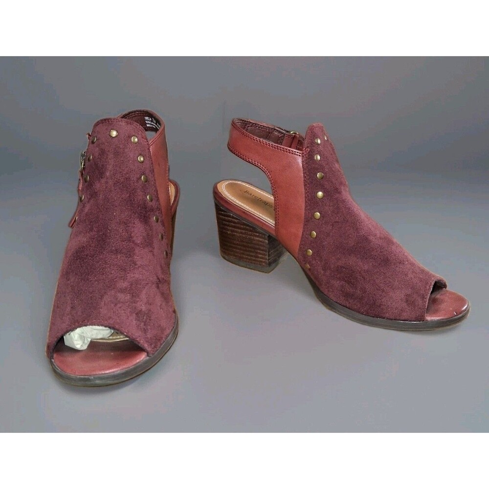 Baretraps Ivella Burgundy Suede Studded Peep Toe Block Heel Ankle Bootie Sz 7.5